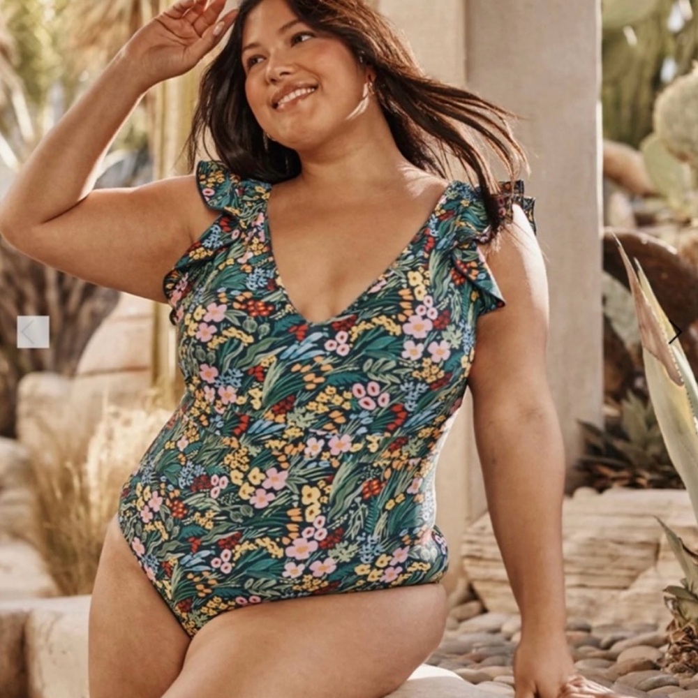 Summersalt The Ruffle Backflip Lea One Piece Swimsuit Green Floral 18